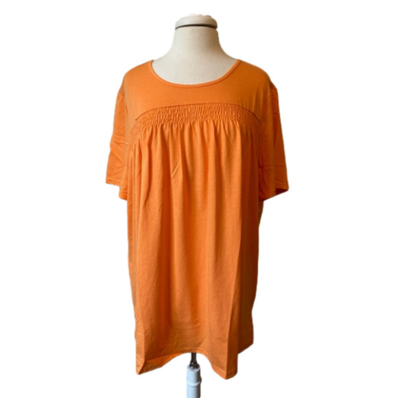 Anthony Richards NWOT Smocked Short Sleeve Tunic Women's 3X Vibrant Melon Staple - Picture 1 of 6